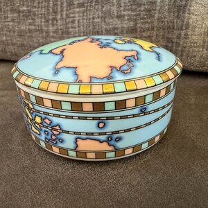 1970s Tiffany $ Co. World Map Globe Trinket/ Jewelry Box with gold trim